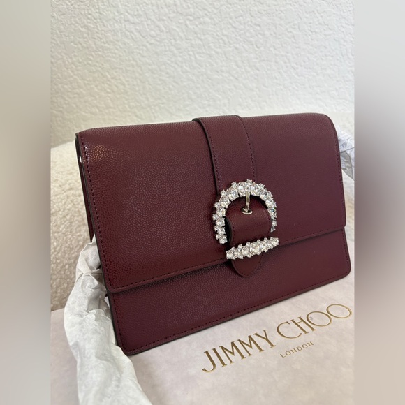 Jimmy Choo Cheri Burgundy Clutch with Crystal Buckle - Picture 3 of 7